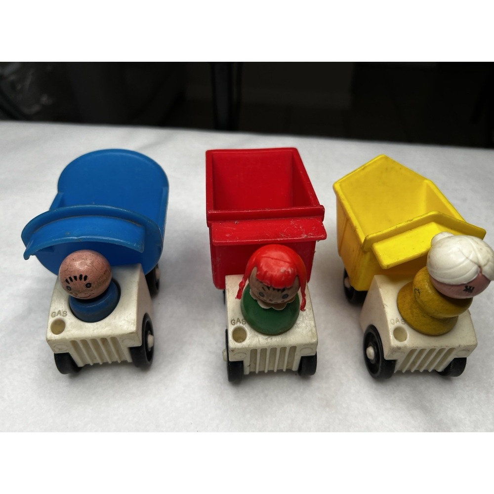 Fisher Price #979 Dump Truckers 3 Trucks Wooden Little People Drivers Vintage
